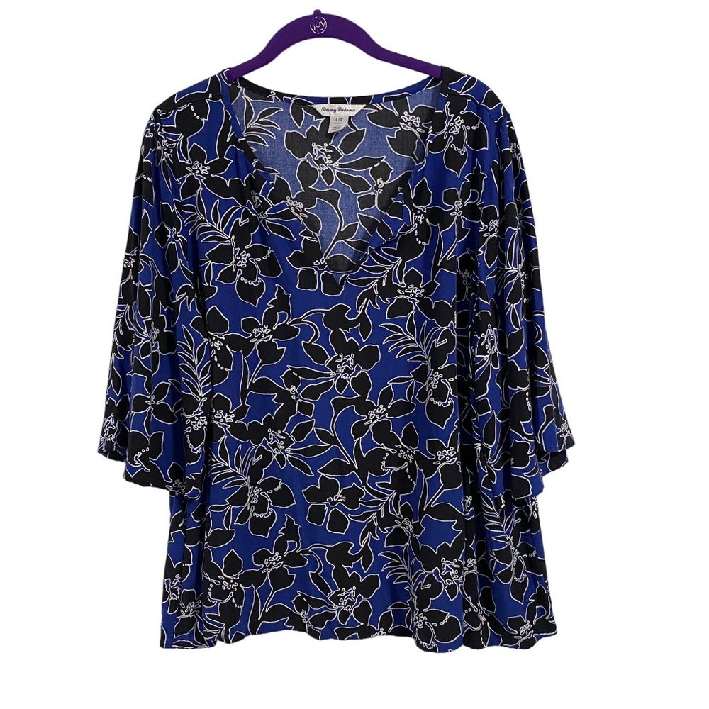 Tommy Bahama Forte‎ Floral 3/4 Bell Sleeve Tunic Blouse Size L